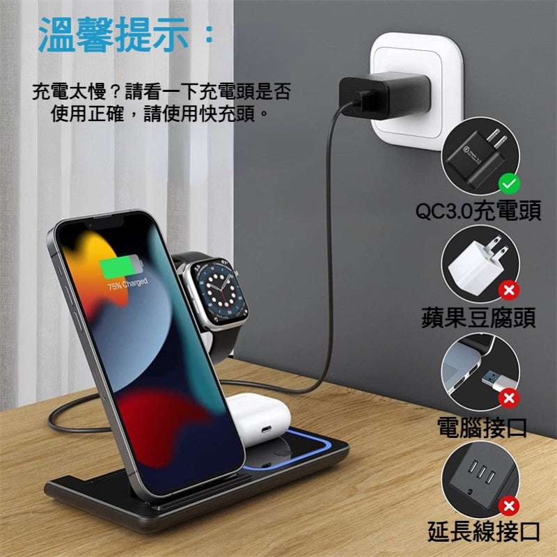 Anone 三合一充電座 原廠正版 蘋果/安卓 Qi 無線充電盤