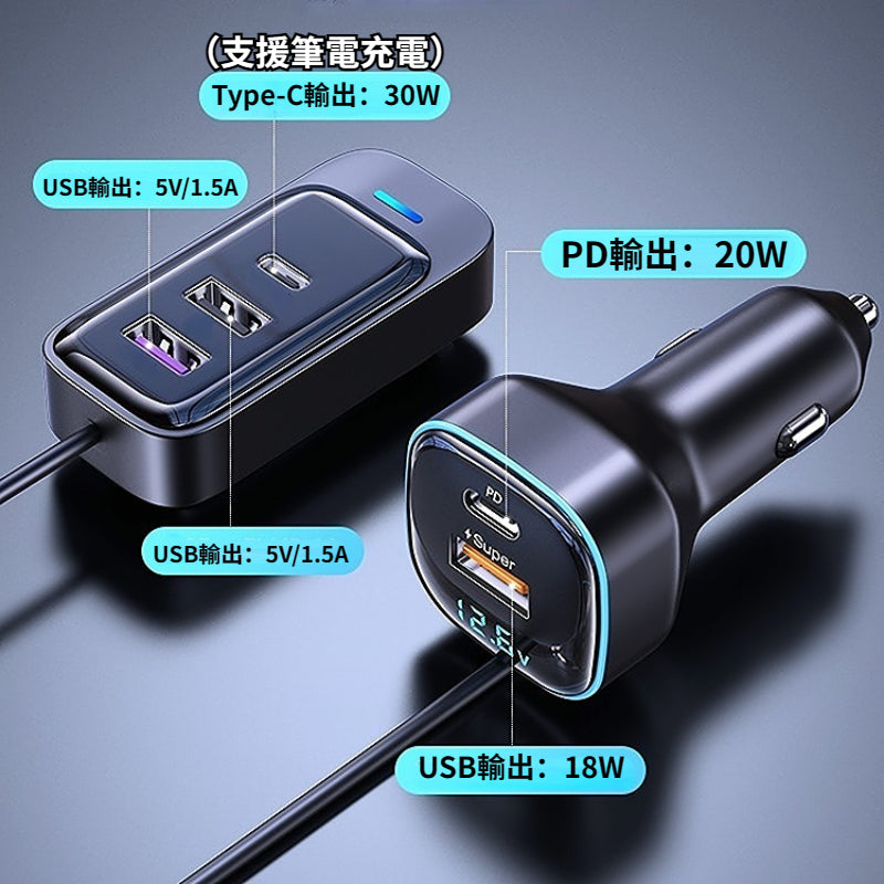 Anone一充五 車用充電器 汽車車充 Type-C+USB-A 車充 雙Type-C 快充 手機充電