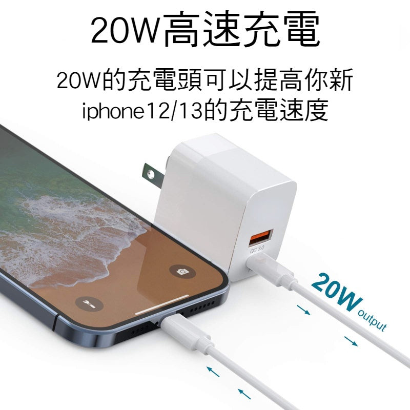 Anone 20w豆腐頭 雙孔 Type-C PD充電頭 蘋果充電頭
